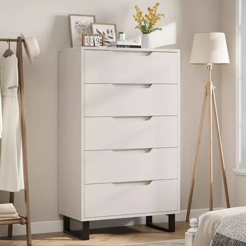35.4-inch Five-Drawer Dresser, PB+MDF+Metal Material, Five-Drawer Storage, Adjustable Height, Modern-Simple & Rustic Style