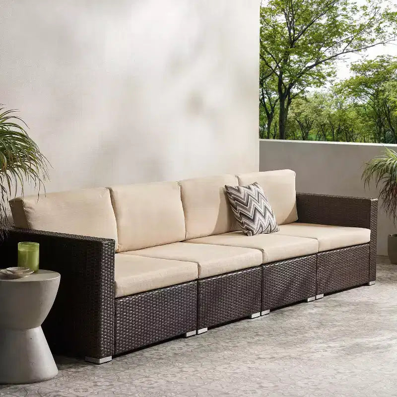 Christopher Knight Home Santa Rosa Ensemble de canapé sectionnel d'extérieur 4 places en aluminium et osier avec coussins