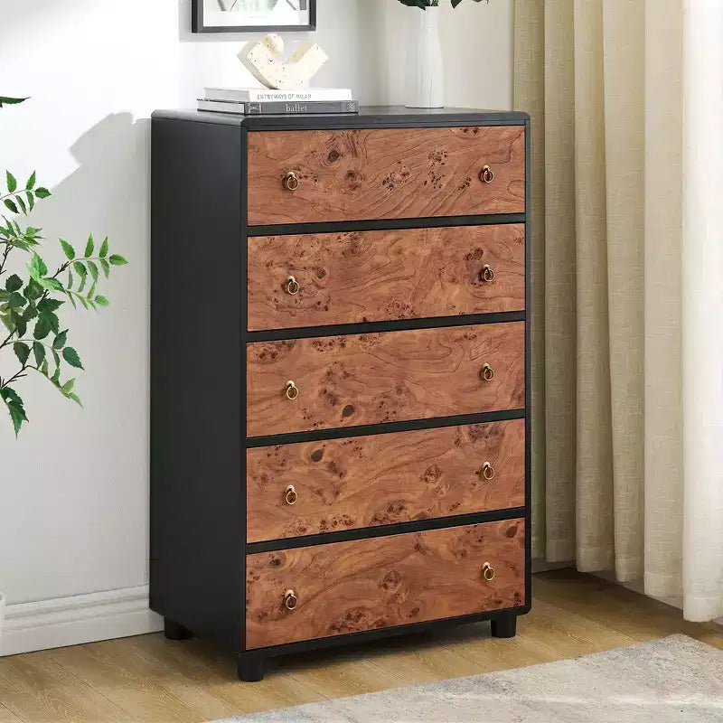5-7 Drawers Dresser, Modern Chest of Drawers with Natural Texture, Curved Profile Design, TV Stand, Natural Oak