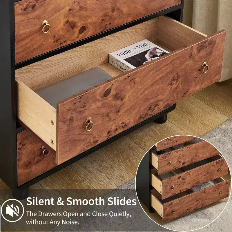 5-7 Drawers Dresser, Modern Chest of Drawers with Natural Texture, Curved Profile Design, TV Stand, Natural Oak