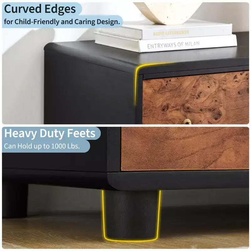 5-7 Drawers Dresser, Modern Chest of Drawers with Natural Texture, Curved Profile Design, TV Stand, Natural Oak
