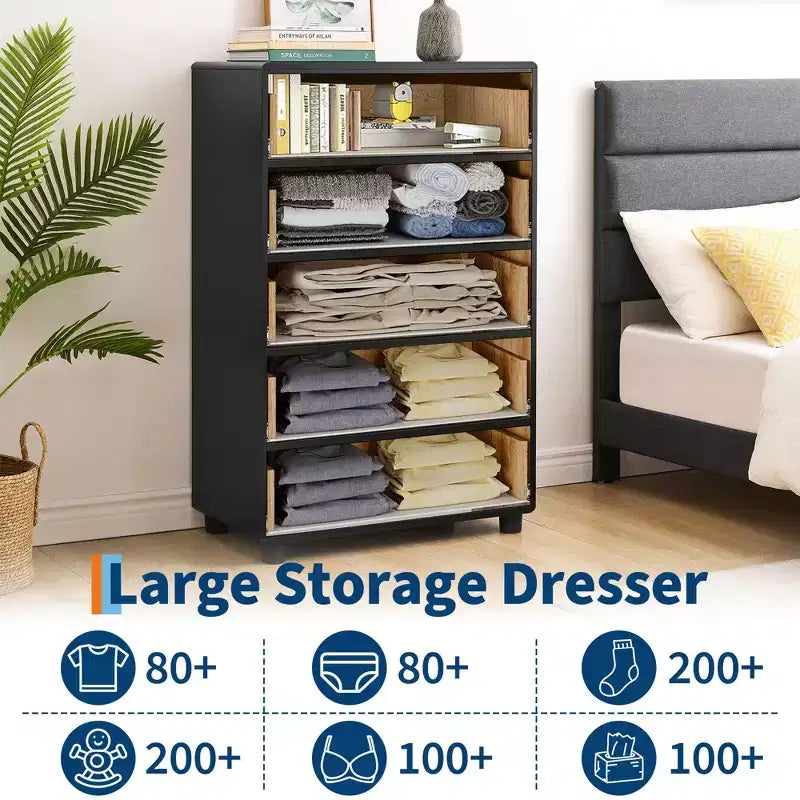 5-7 Drawers Dresser, Modern Chest of Drawers with Natural Texture, Curved Profile Design, TV Stand, Natural Oak