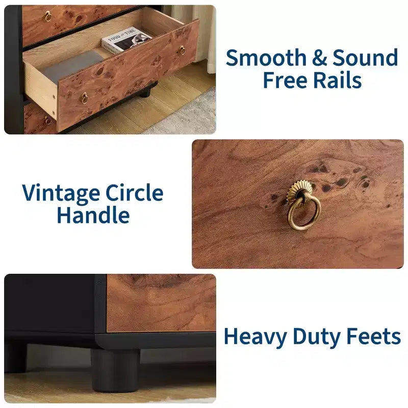 5-7 Drawers Dresser, Modern Chest of Drawers with Natural Texture, Curved Profile Design, TV Stand, Natural Oak