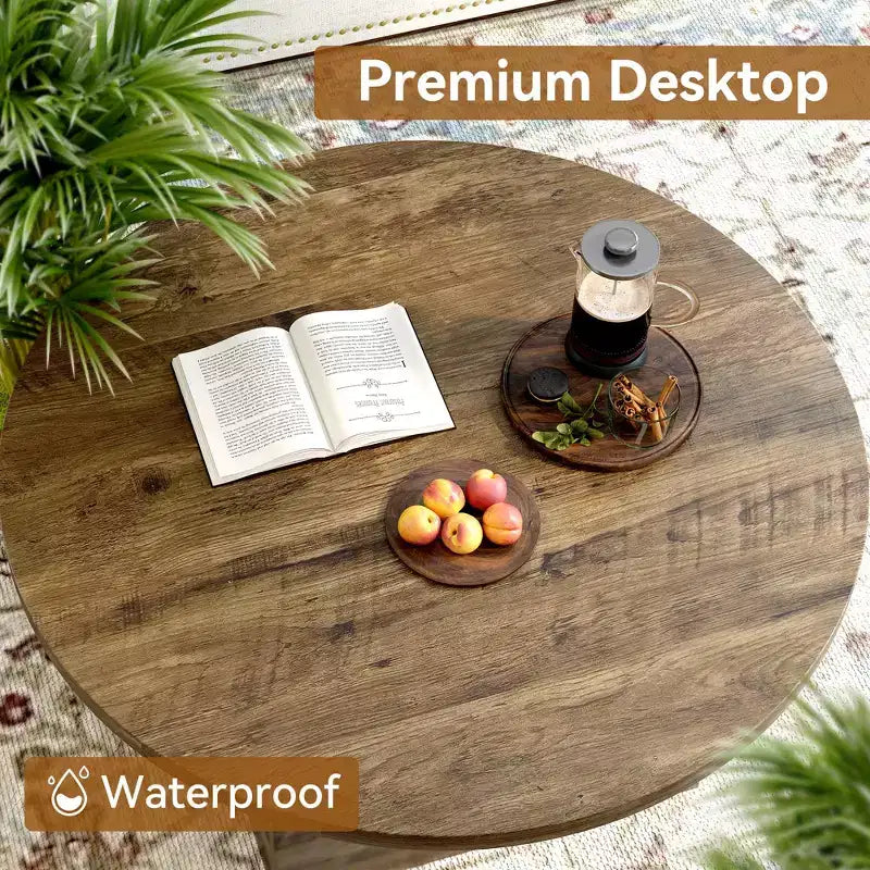35-Inch Round Engineered Wood Coffee Table for Living Room, Mid-Century Modern, White