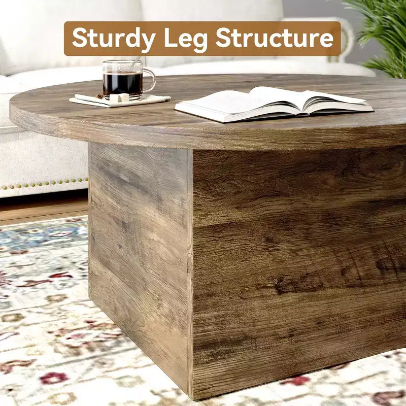 35-Inch Round Engineered Wood Coffee Table for Living Room, Mid-Century Modern, White