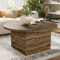 35-Inch Round Engineered Wood Coffee Table for Living Room, Mid-Century Modern, White