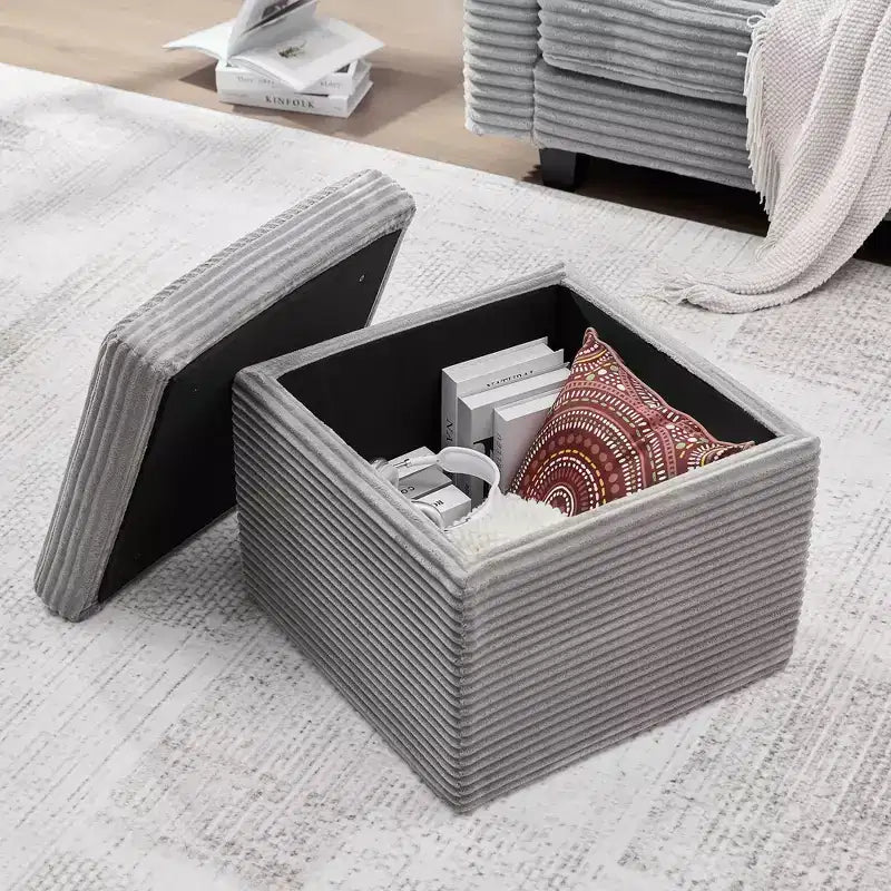 Corduroy Square Storage Ottoman with Lift Off Top