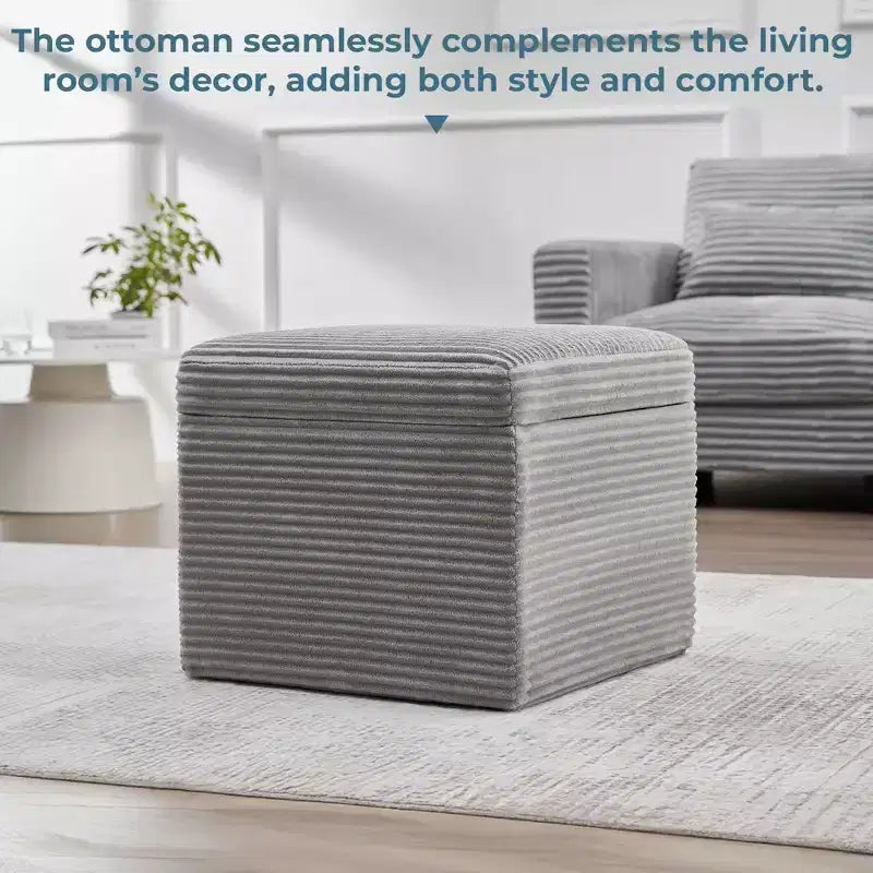Corduroy Square Storage Ottoman with Lift Off Top
