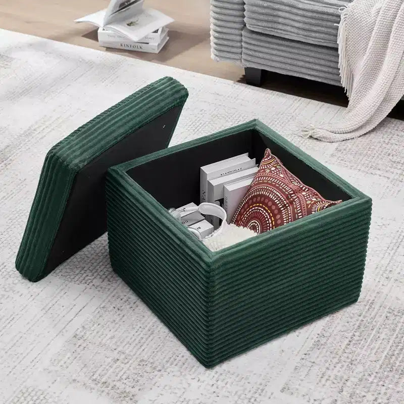 Corduroy Square Storage Ottoman with Lift Off Top