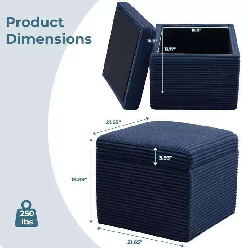 Corduroy Square Storage Ottoman with Lift Off Top