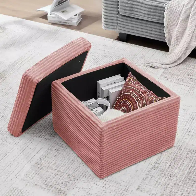 Corduroy Square Storage Ottoman with Lift Off Top