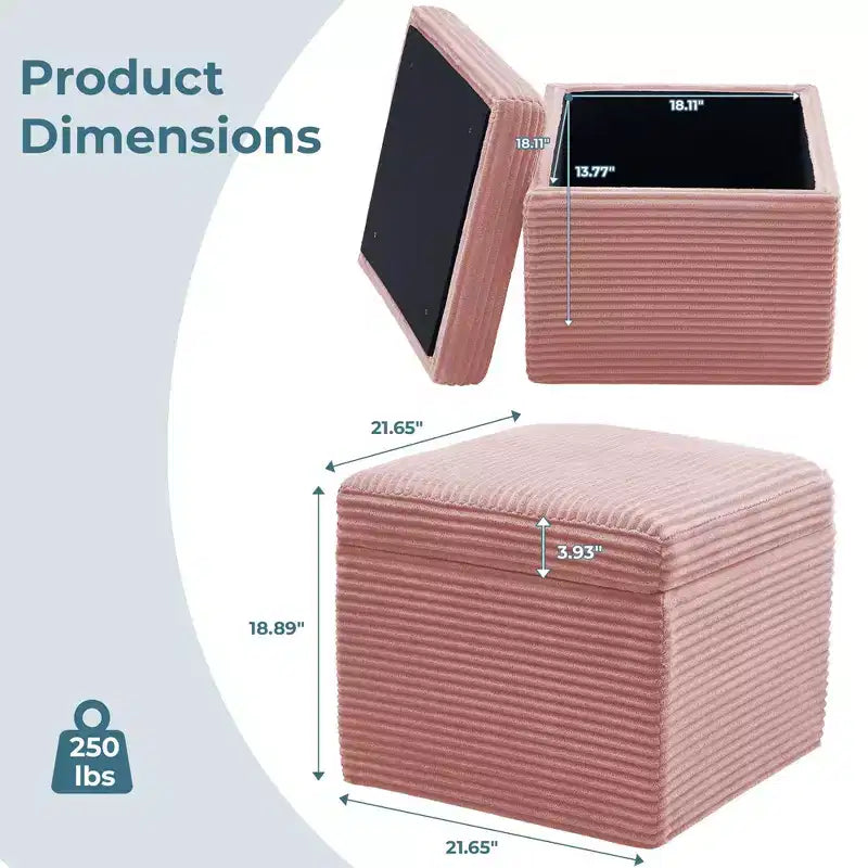Corduroy Square Storage Ottoman with Lift Off Top
