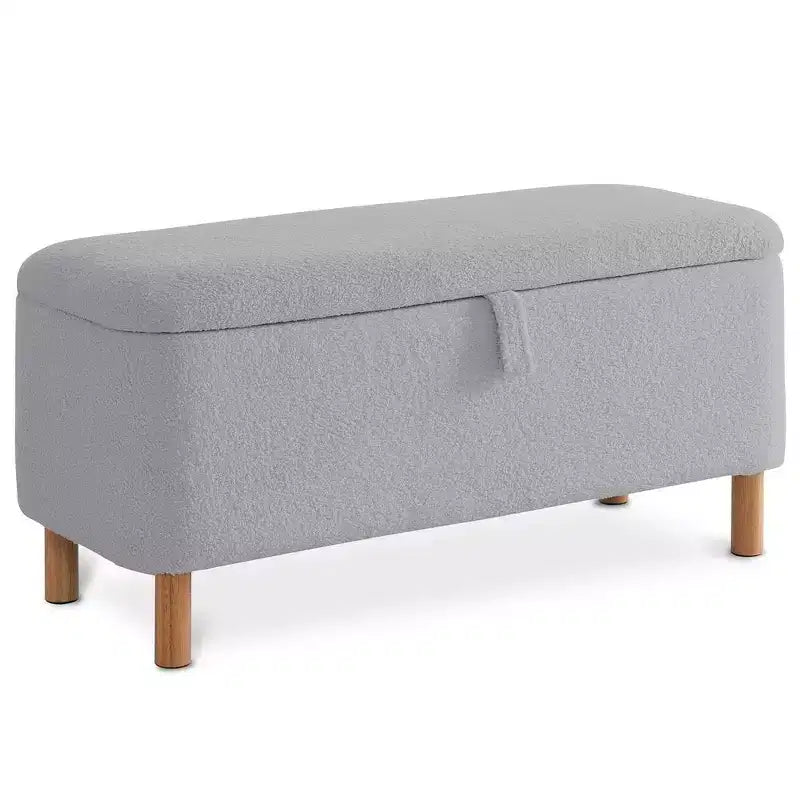Pull-Open Top Boucle Ottoman Bench with Storage, Upholstered Storage Ottoman for Bedroom and Entrance
