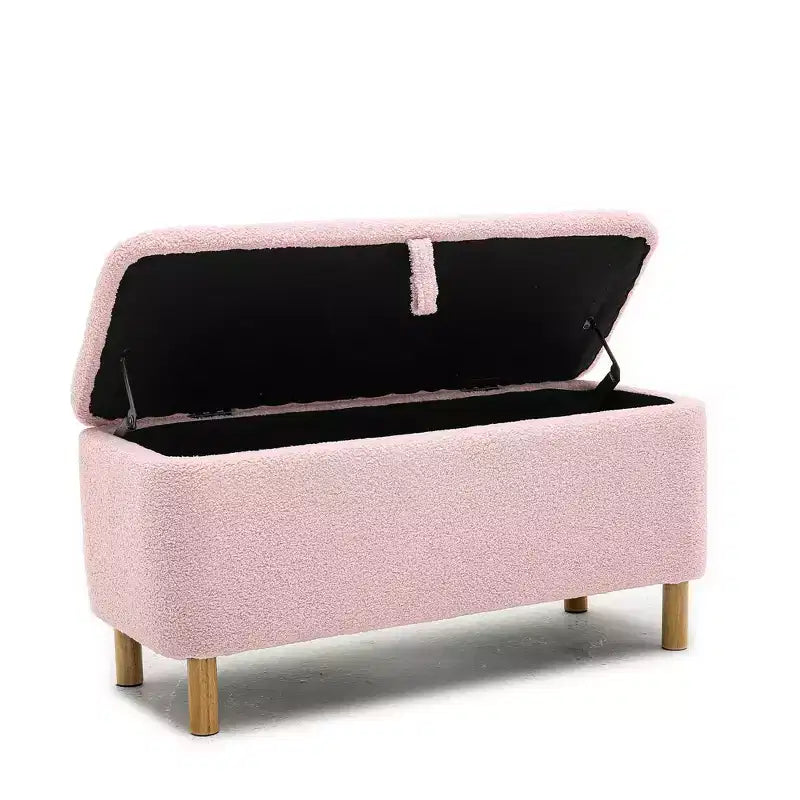 Pull-Open Top Boucle Ottoman Bench with Storage, Upholstered Storage Ottoman for Bedroom and Entrance