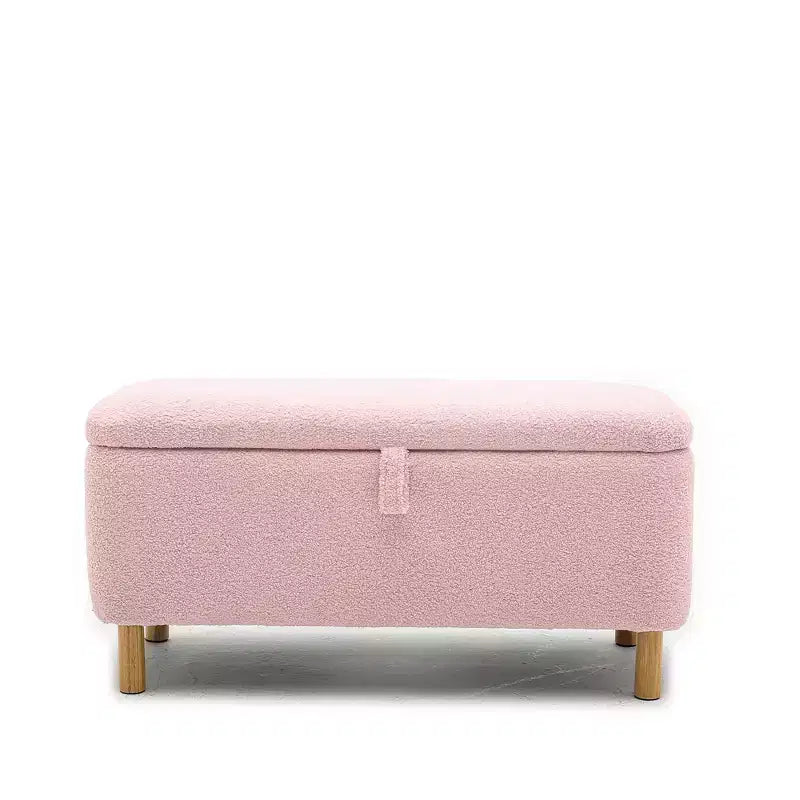Pull-Open Top Boucle Ottoman Bench with Storage, Upholstered Storage Ottoman for Bedroom and Entrance