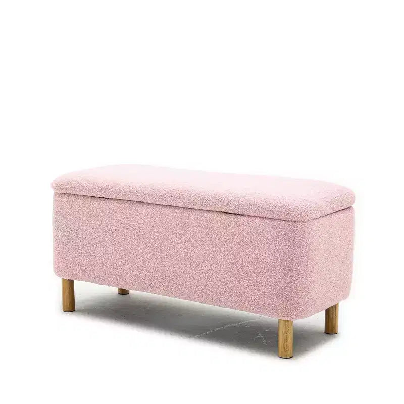 Pull-Open Top Boucle Ottoman Bench with Storage, Upholstered Storage Ottoman for Bedroom and Entrance