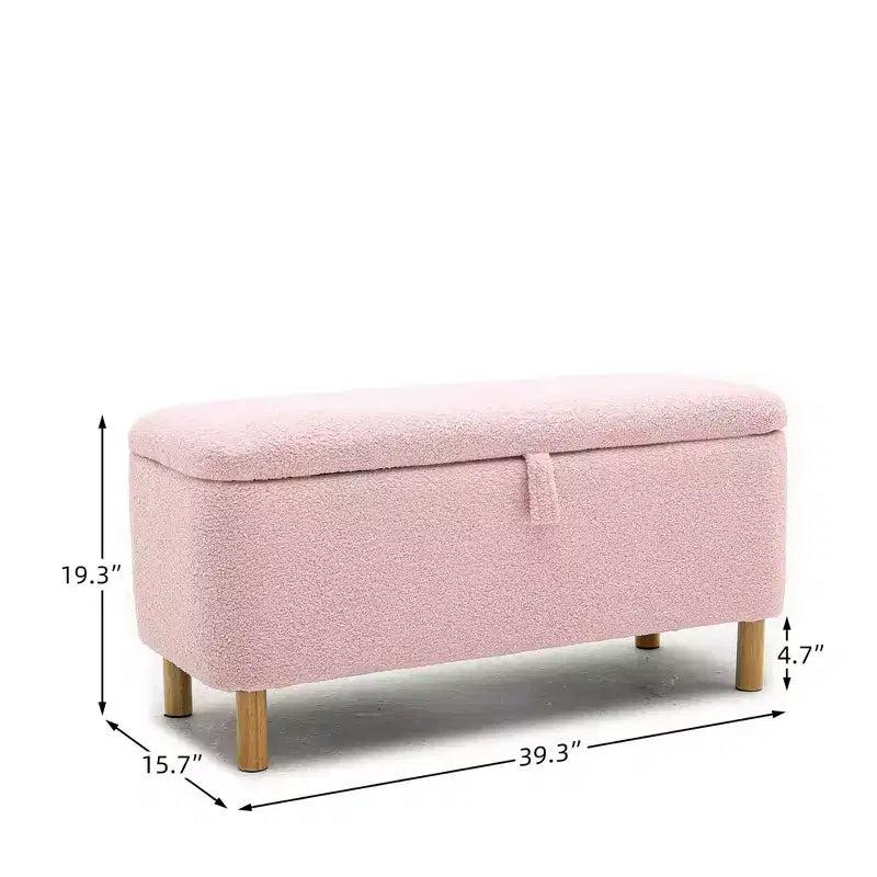 Pull-Open Top Boucle Ottoman Bench with Storage, Upholstered Storage Ottoman for Bedroom and Entrance