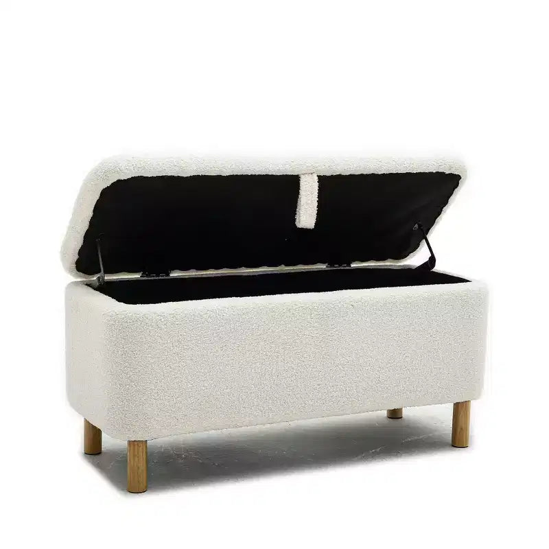 Pull-Open Top Boucle Ottoman Bench with Storage, Upholstered Storage Ottoman for Bedroom and Entrance