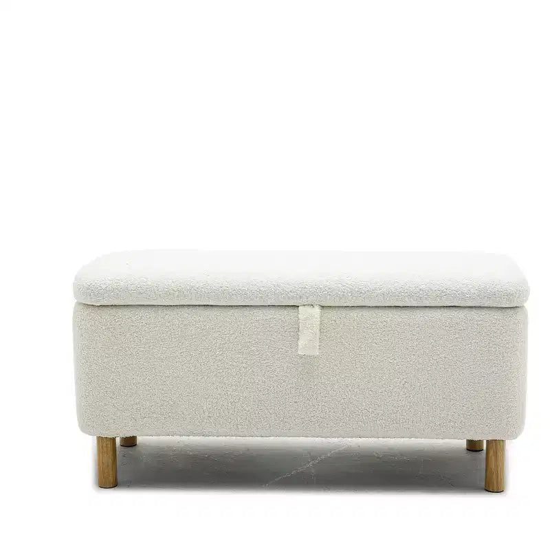 Pull-Open Top Boucle Ottoman Bench with Storage, Upholstered Storage Ottoman for Bedroom and Entrance