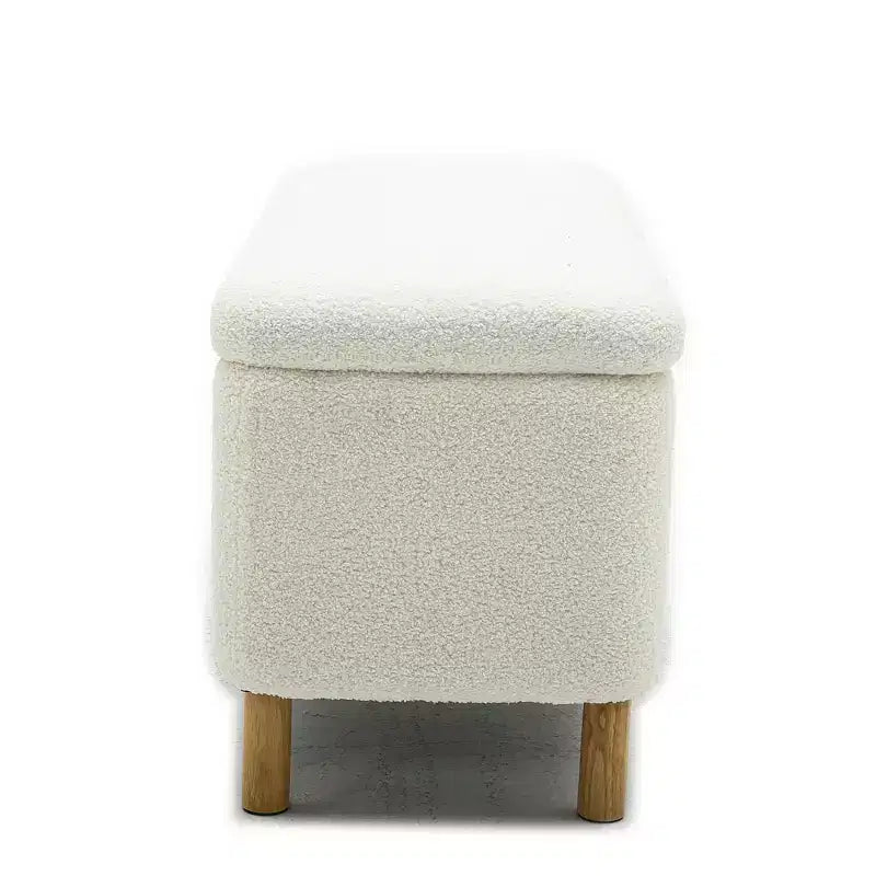Pull-Open Top Boucle Ottoman Bench with Storage, Upholstered Storage Ottoman for Bedroom and Entrance