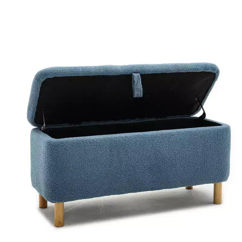 Pull-Open Top Boucle Ottoman Bench with Storage, Upholstered Storage Ottoman for Bedroom and Entrance