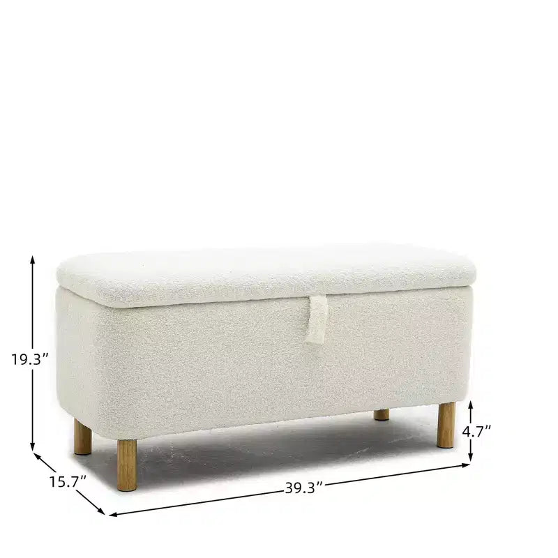 Pull-Open Top Boucle Ottoman Bench with Storage, Upholstered Storage Ottoman for Bedroom and Entrance