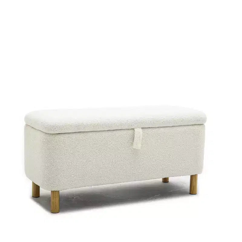 Pull-Open Top Boucle Ottoman Bench with Storage, Upholstered Storage Ottoman for Bedroom and Entrance