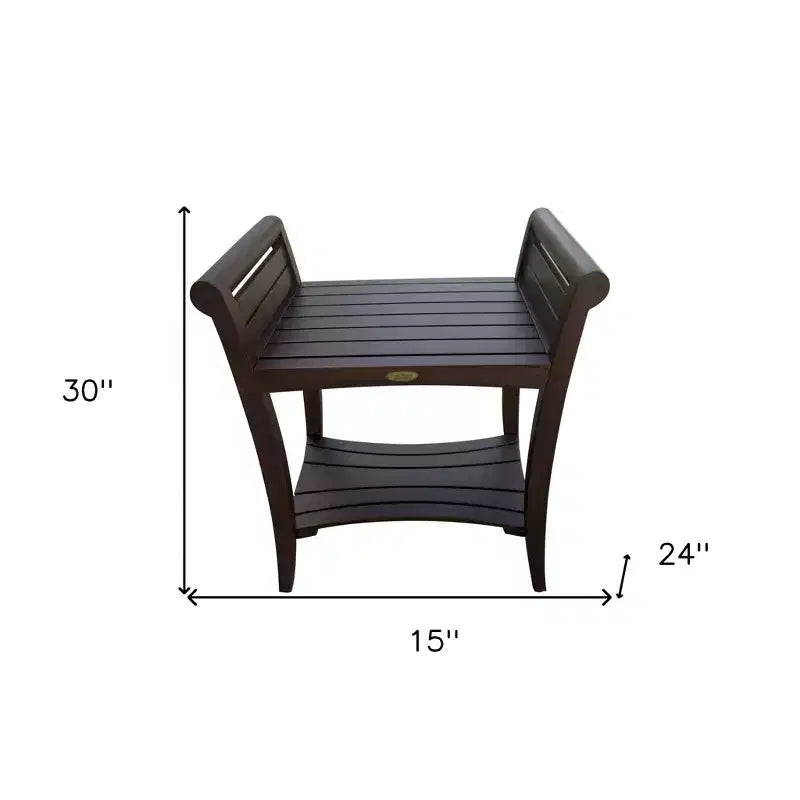 Rectangular Teak Shower Bench with Shelf and Handles in Brown Finish