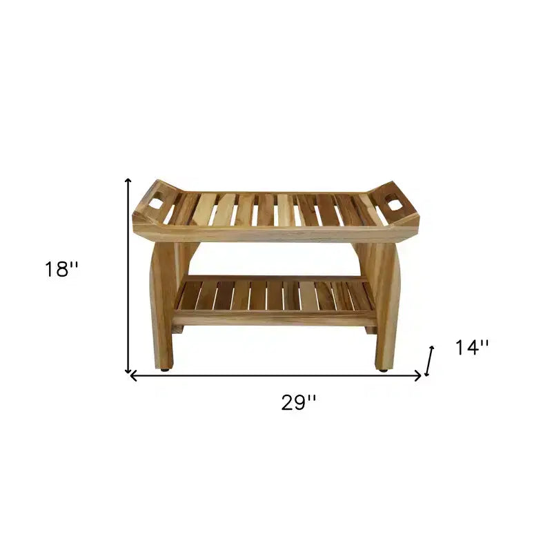 29" Teak Rectangular Shower Bench with Handles in Natural Finish