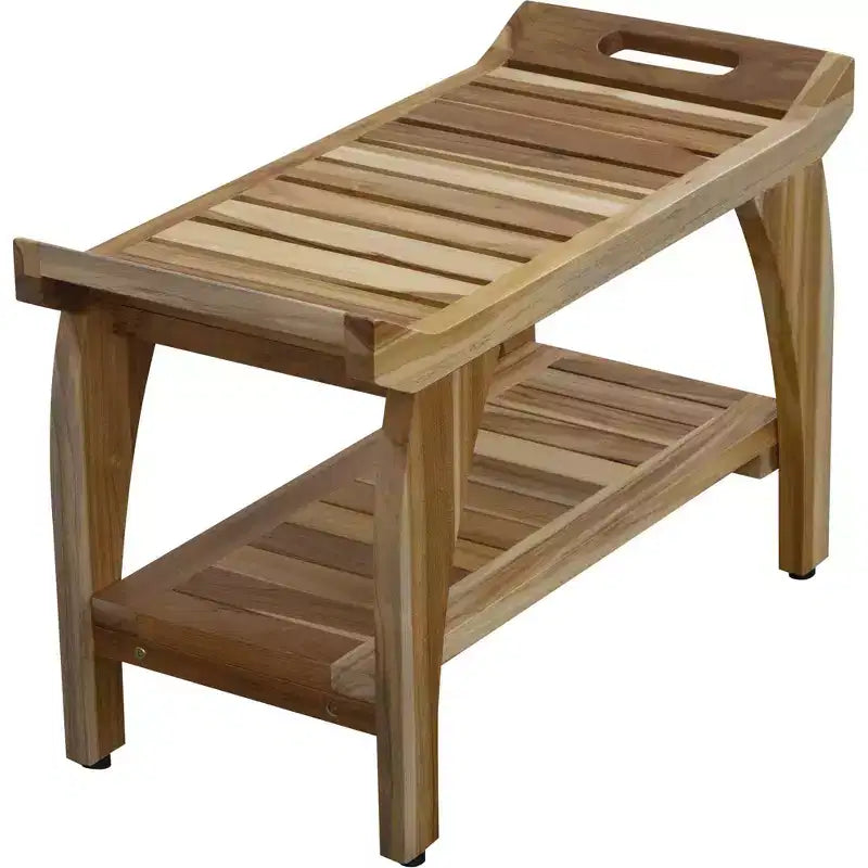 29" Teak Rectangular Shower Bench with Handles in Natural Finish