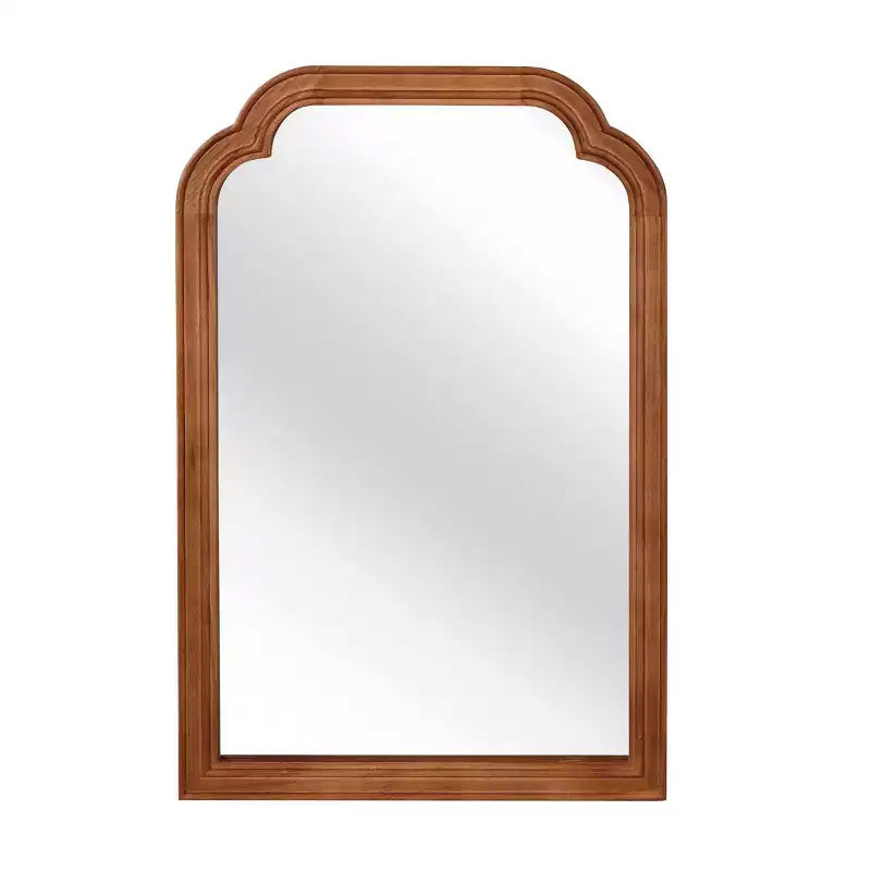 24 x 36 Solid Wood Frame Rounded Corner Decorative Mirror for Bedroom, Bathroom, Living Room, Yellowish Brown