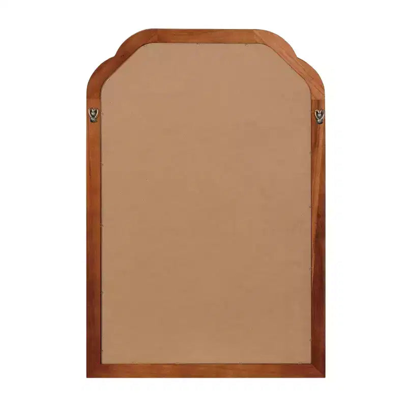 24 x 36 Solid Wood Frame Rounded Corner Decorative Mirror for Bedroom, Bathroom, Living Room, Yellowish Brown