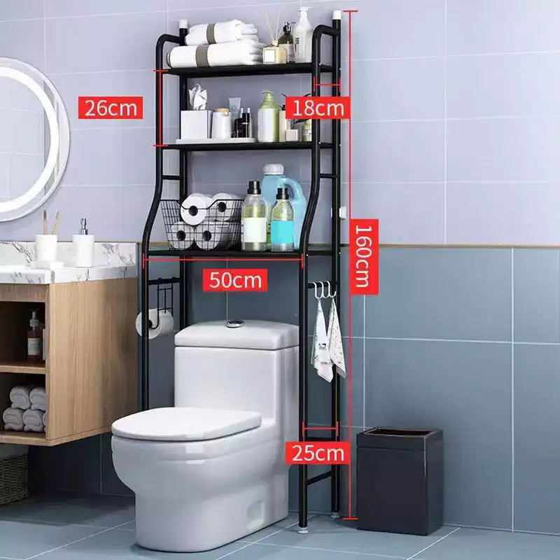 Over The Toilet Storage Cabinet, Metal Bathroom Organizer with Paper Holder & Hooks, No Drill Floor Standing, White