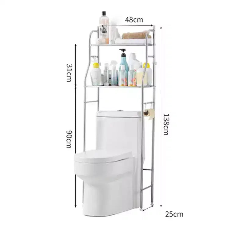 Over The Toilet Storage Cabinet, Metal Bathroom Organizer with Paper Holder & Hooks, No Drill Floor Standing, White