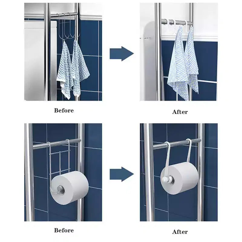 Over The Toilet Storage Cabinet, Metal Bathroom Organizer with Paper Holder & Hooks, No Drill Floor Standing, White