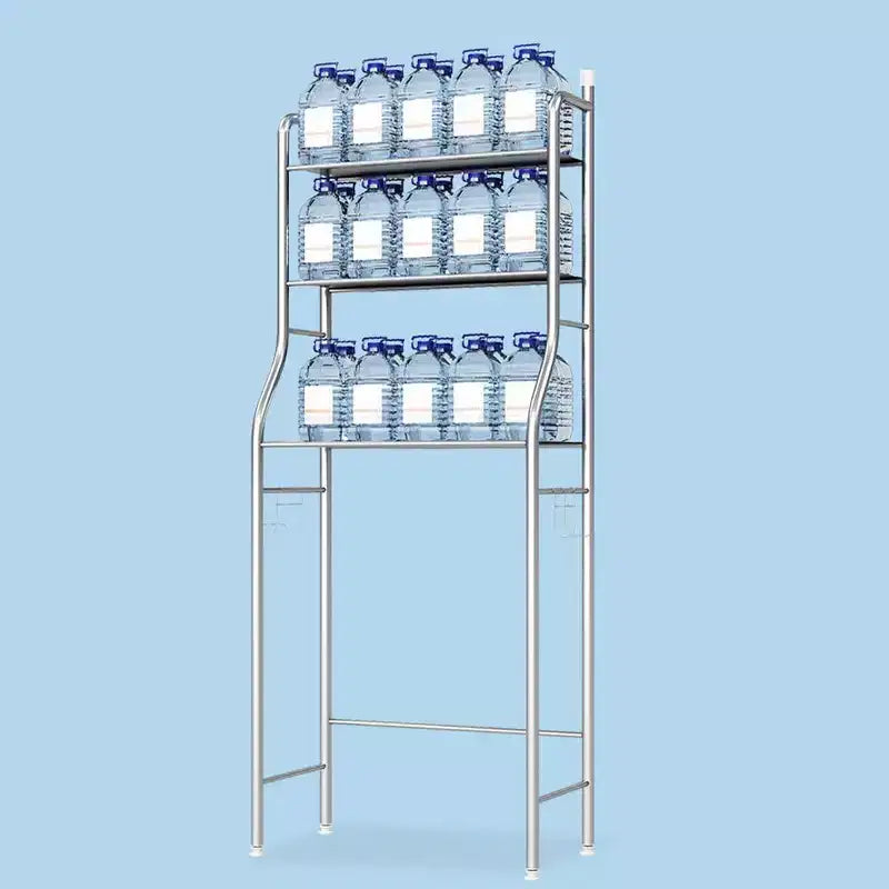 Over The Toilet Storage Cabinet, Metal Bathroom Organizer with Paper Holder & Hooks, No Drill Floor Standing, White