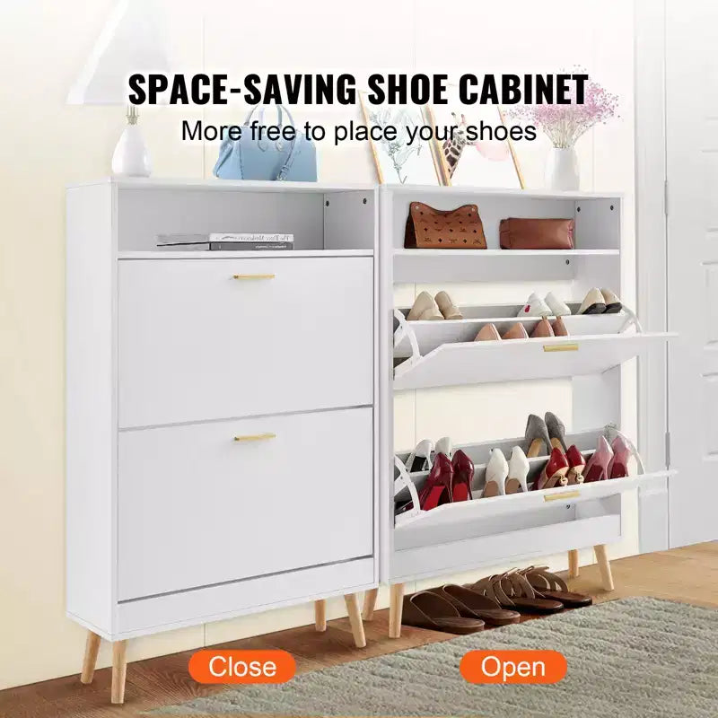 Shoe Cabinet with 2 Flip Drawers, Entryway Shoe Storage Organizer with Top Storage Cubby, White