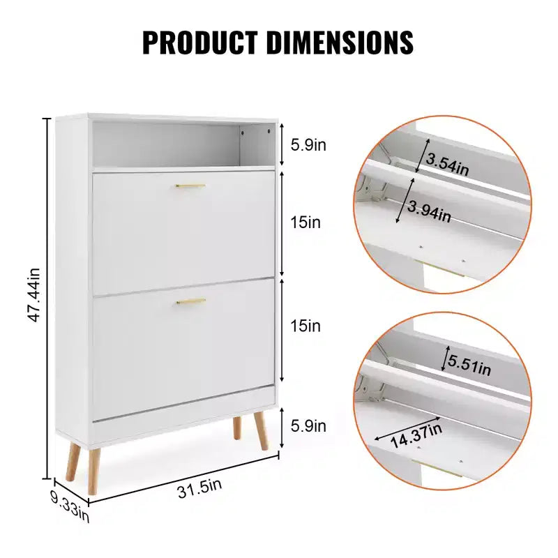 Shoe Cabinet with 2 Flip Drawers, Entryway Shoe Storage Organizer with Top Storage Cubby, White