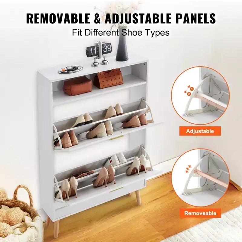 Shoe Cabinet with 2 Flip Drawers, Entryway Shoe Storage Organizer with Top Storage Cubby, White