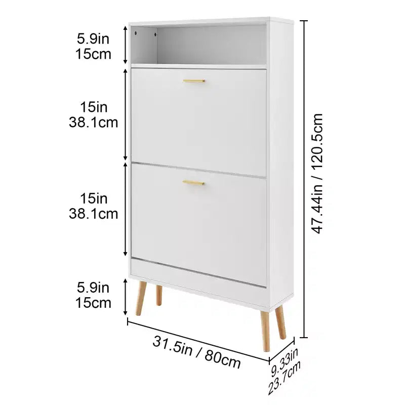 Shoe Cabinet with 2 Flip Drawers, Entryway Shoe Storage Organizer with Top Storage Cubby, White
