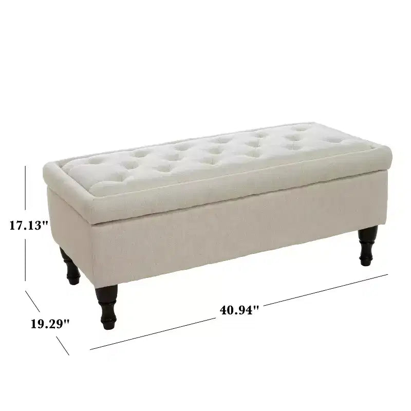 Storage Ottoman Bench with Tufted Button Upholstery, Multifunctional Footrest Stool with Spindle Wood Legs for Bedroom and Couch
