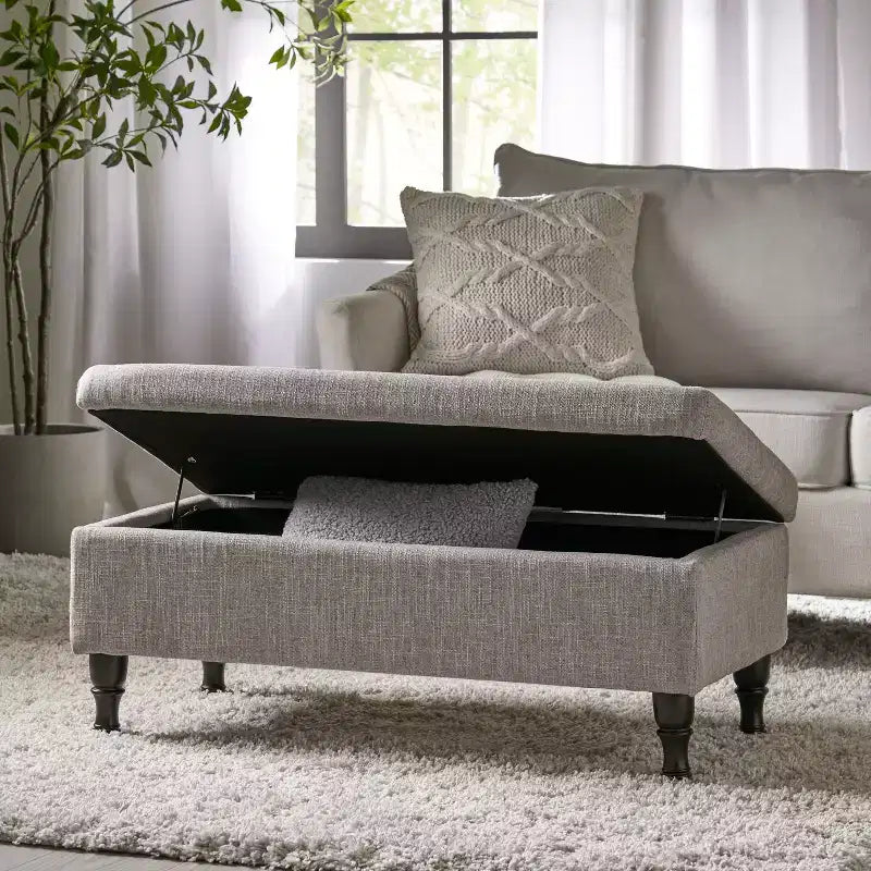 Storage Ottoman Bench with Tufted Button Upholstery, Multifunctional Footrest Stool with Spindle Wood Legs for Bedroom and Couch