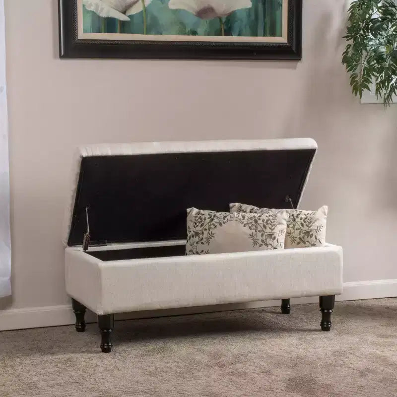 Storage Ottoman Bench with Tufted Button Upholstery, Multifunctional Footrest Stool with Spindle Wood Legs for Bedroom and Couch