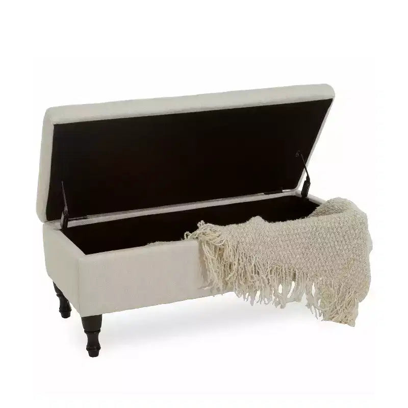 Storage Ottoman Bench with Tufted Button Upholstery, Multifunctional Footrest Stool with Spindle Wood Legs for Bedroom and Couch