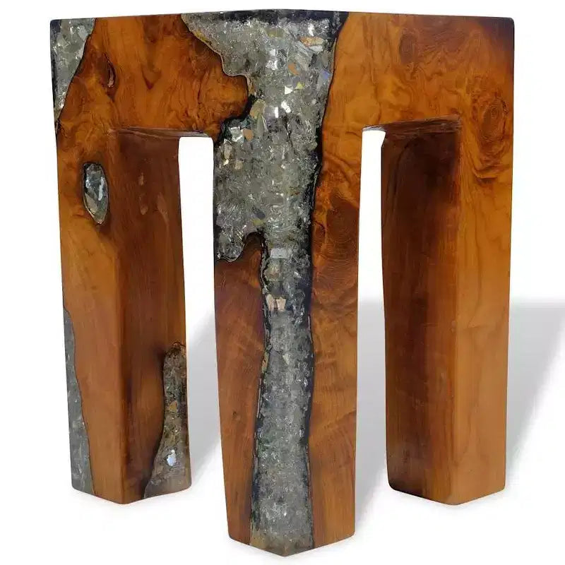 Stool Multicolor Solid Teak Wood and Resin