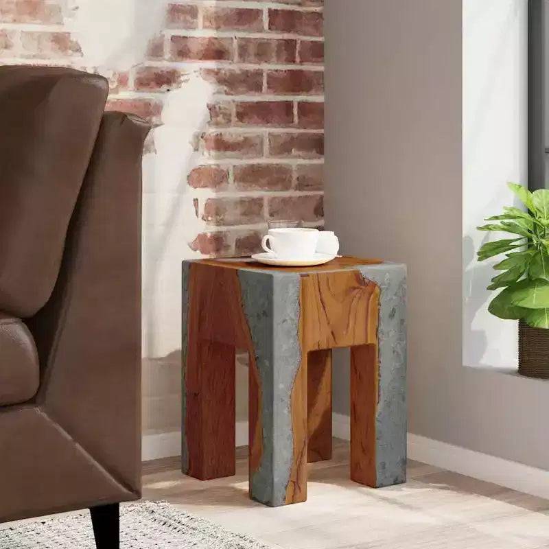 Stool Multicolor Solid Teak Wood and Resin
