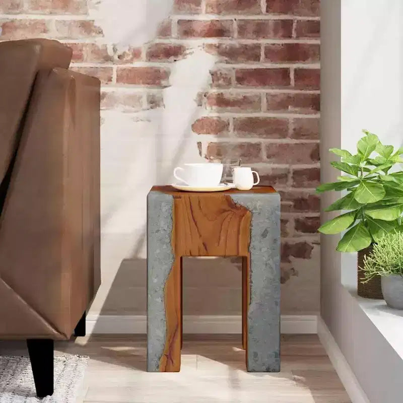 Stool Multicolor Solid Teak Wood and Resin