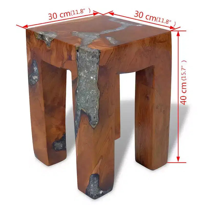 Stool Multicolor Solid Teak Wood and Resin