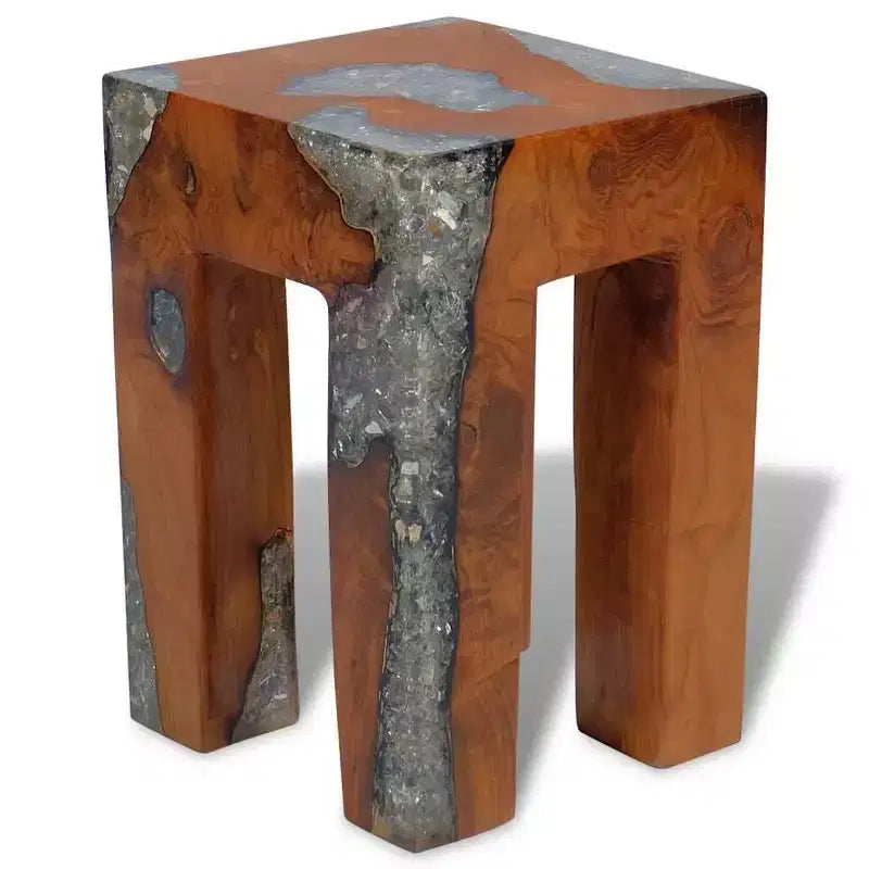 Stool Multicolor Solid Teak Wood and Resin