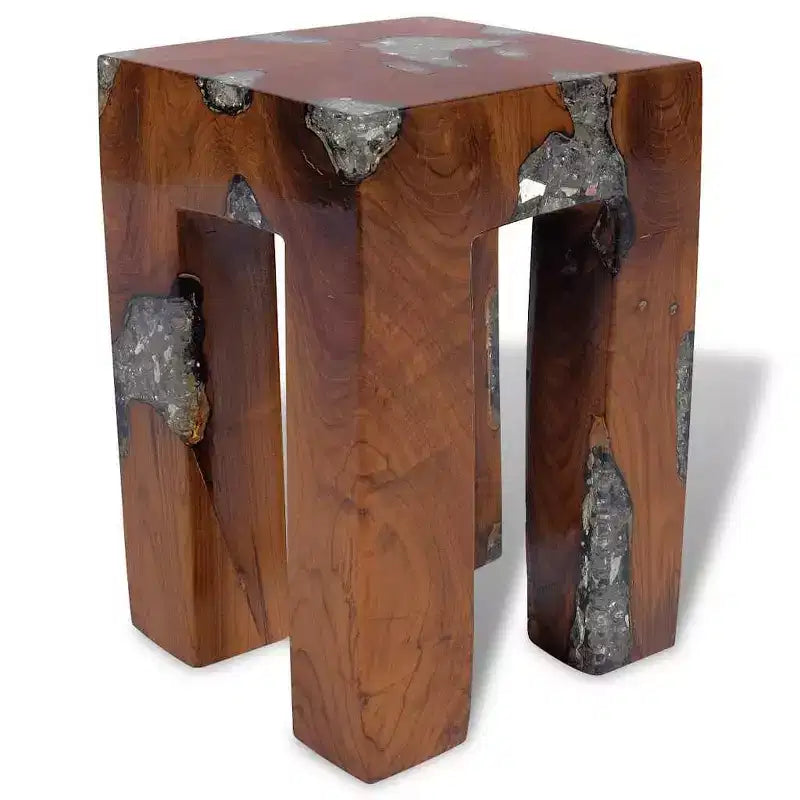 Stool Multicolor Solid Teak Wood and Resin